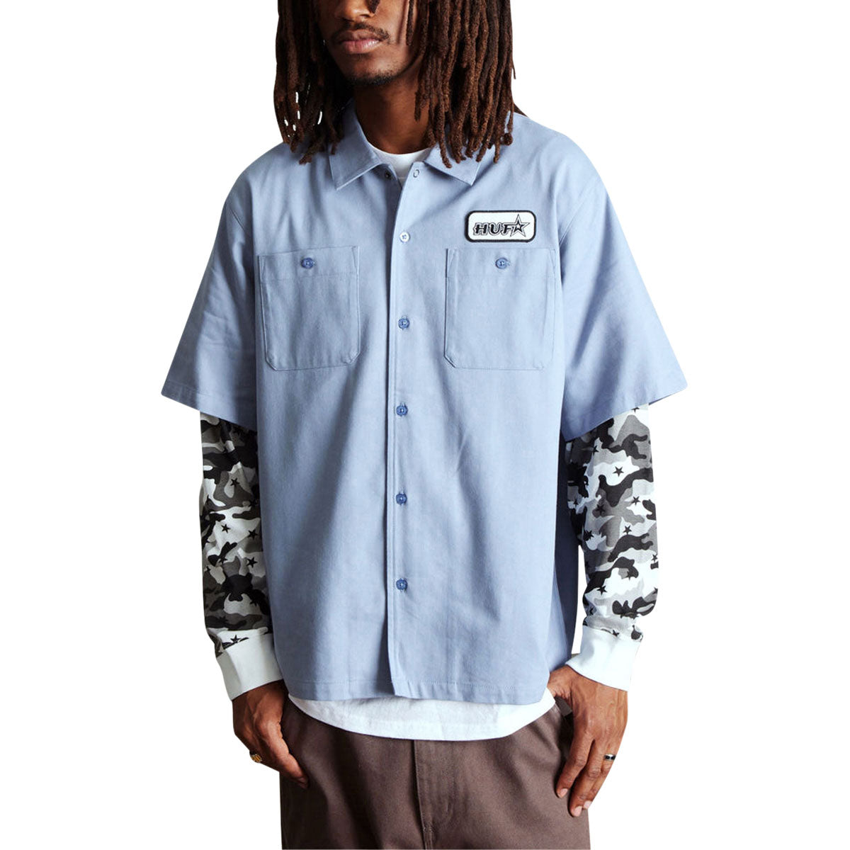 HUF Shadows Long Sleeve Work Shirt - Light Blue image 2