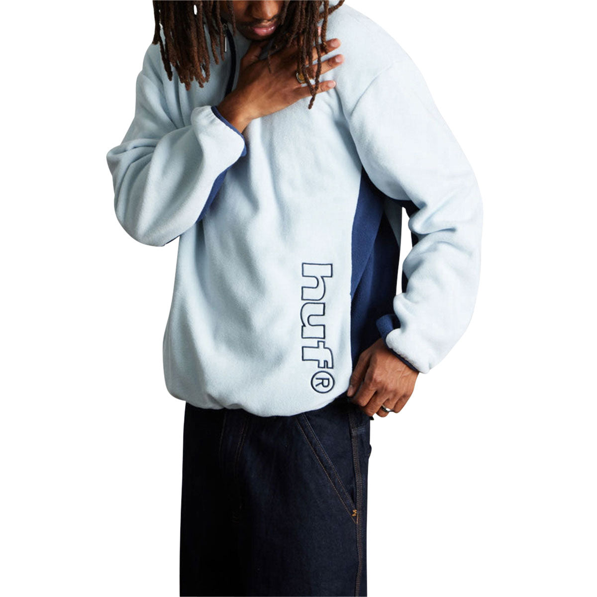 HUF Basecamp Quarter Zip Polar Fleece Sweatshirt - Sky Blue image 4