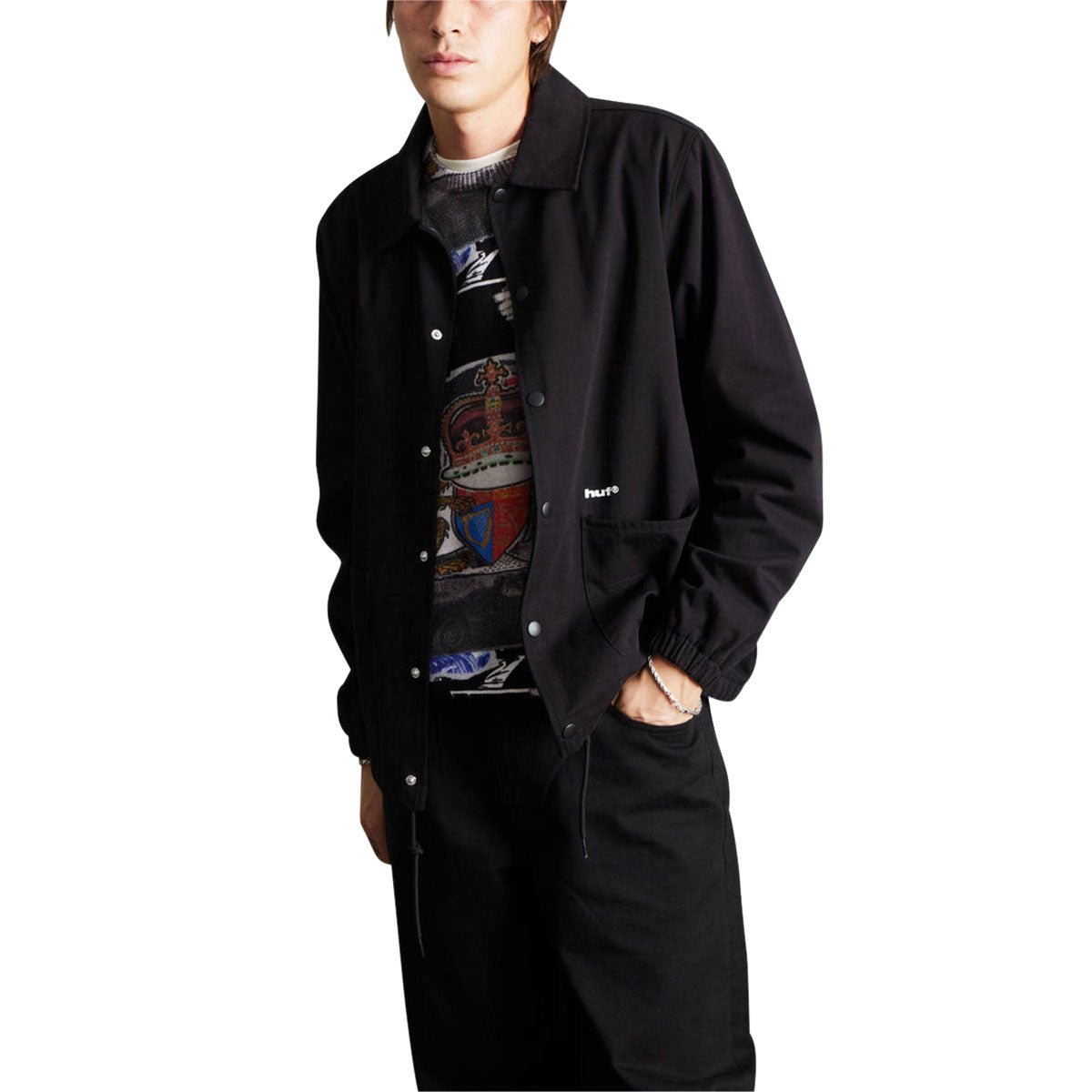 HUF 89 Twill Coaches Jacket - Black/White image 2
