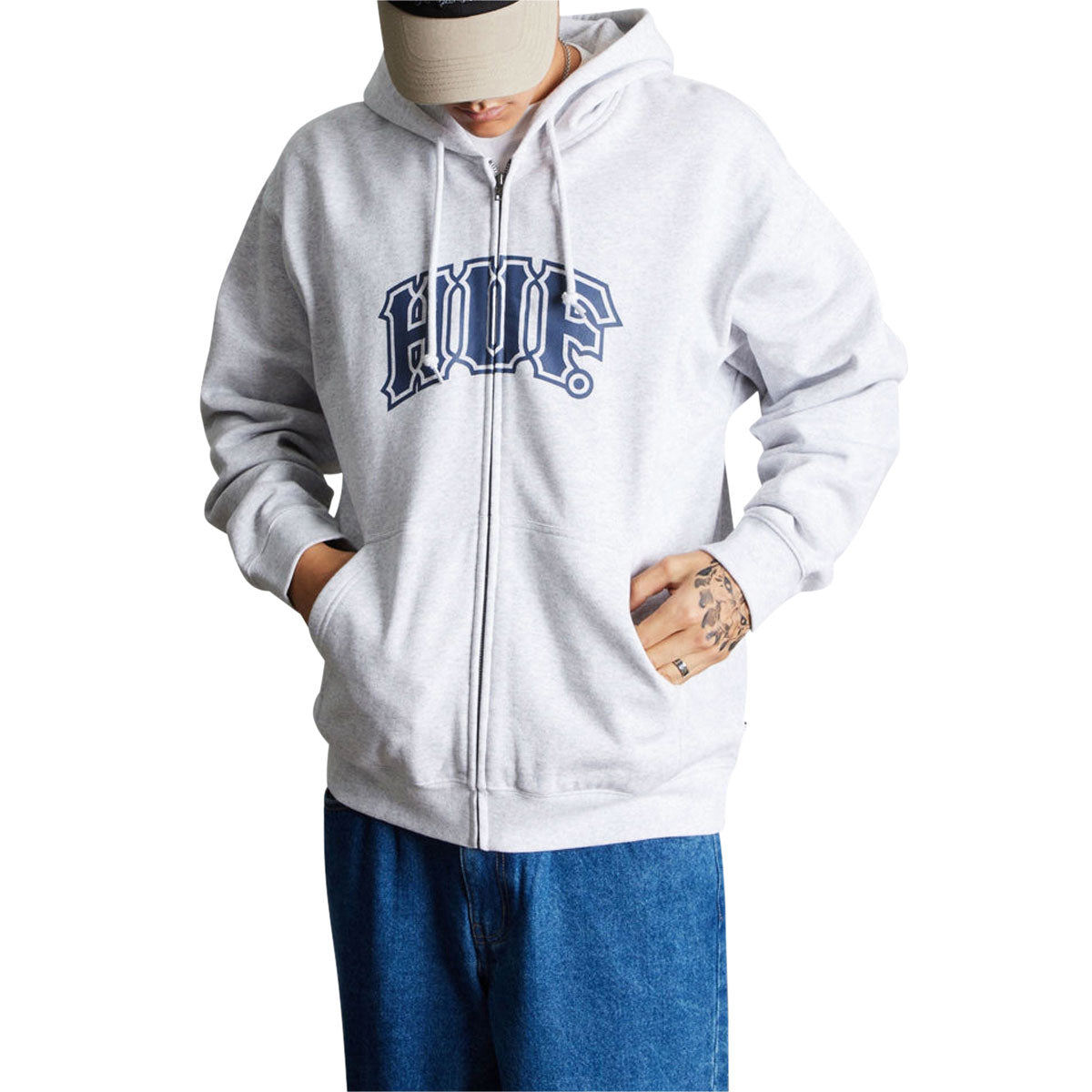HUF Classic Arch Full Zip Hoodie - Heather Grey/Navy image 3