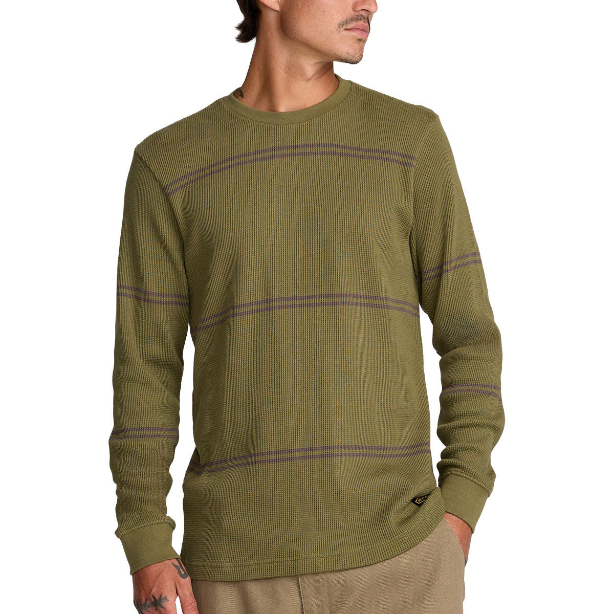 RVCA Dayshift Thermal Stripe Long Sleeve Shirt - Olive image 1