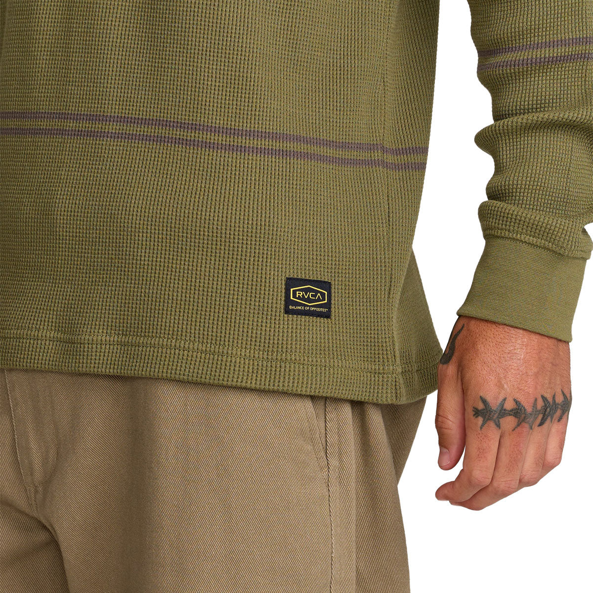 RVCA Dayshift Thermal Stripe Long Sleeve Shirt - Olive image 3