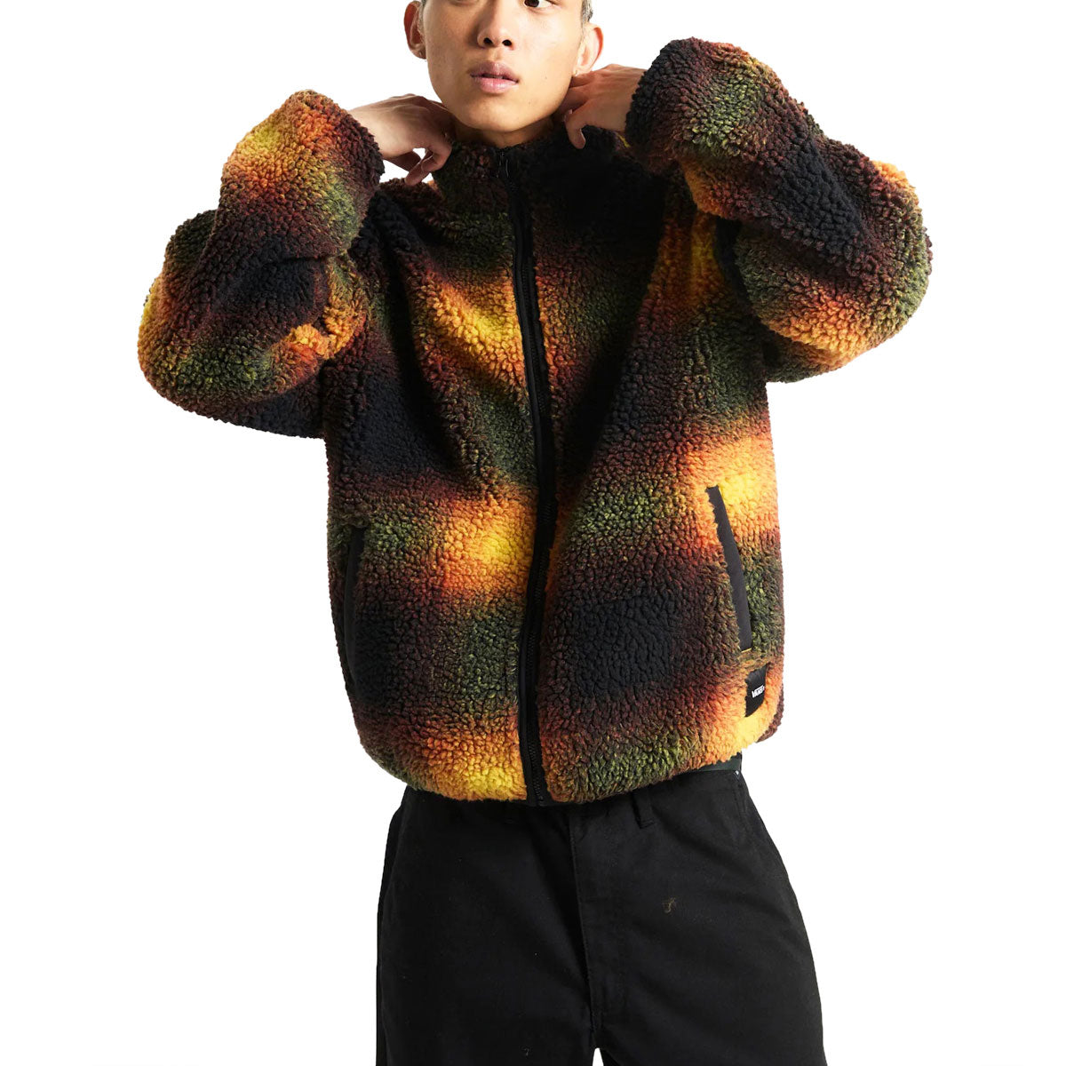 Vans Heights Sherpa Full Zip Up Jacket - Black/Heritage Mustard image 2