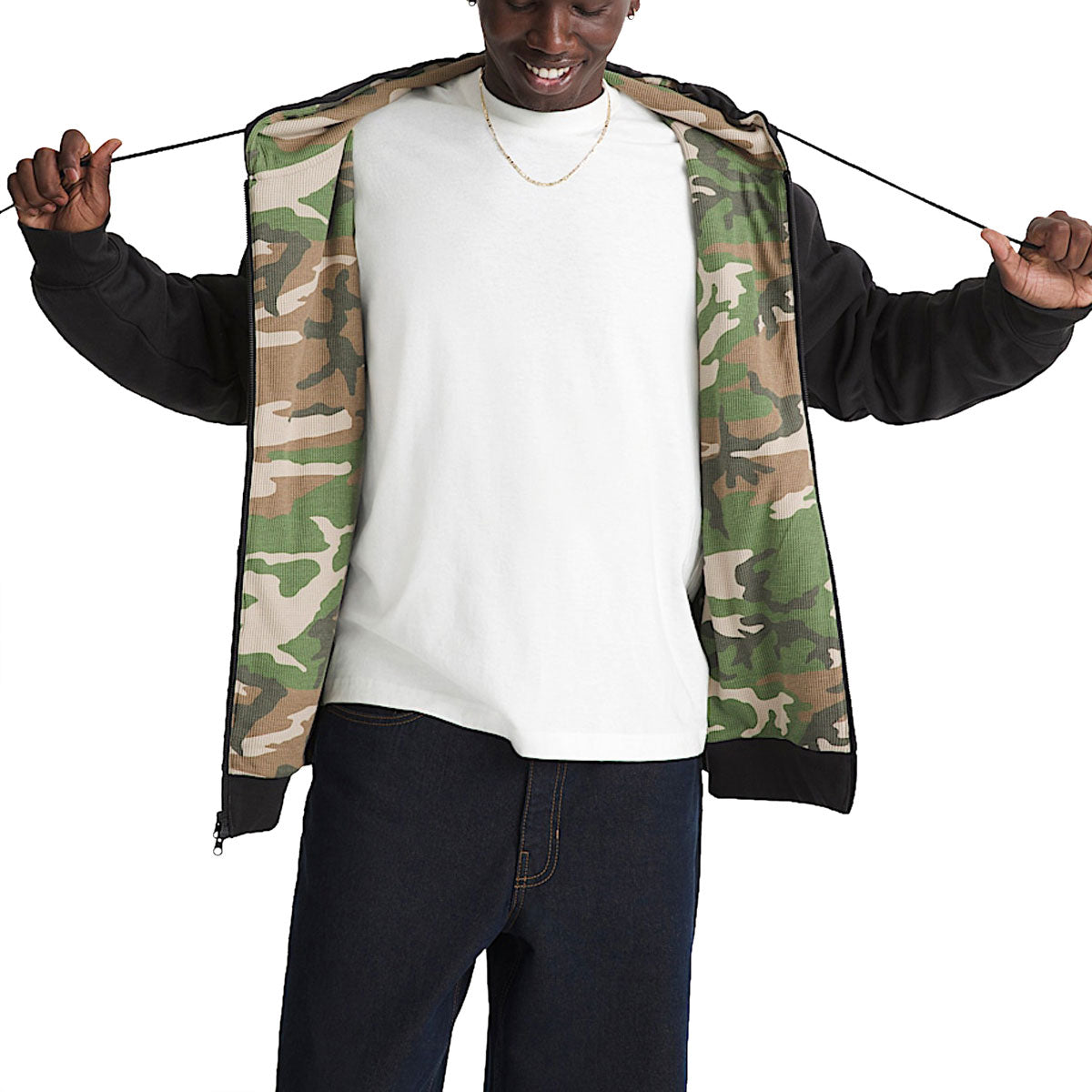 Vans Dover Thermal Lined Full Zip Up Jacket - Black/Vintage Camo image 2