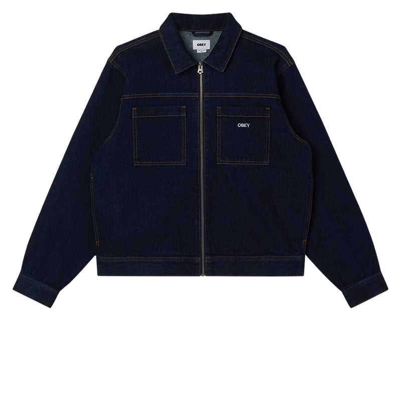 Obey Icon Hardwork Zip Up Jacket - Rinse Indigo