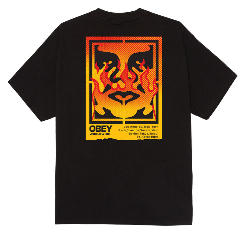 Obey Icon Stencil Flame T-Shirt - Black