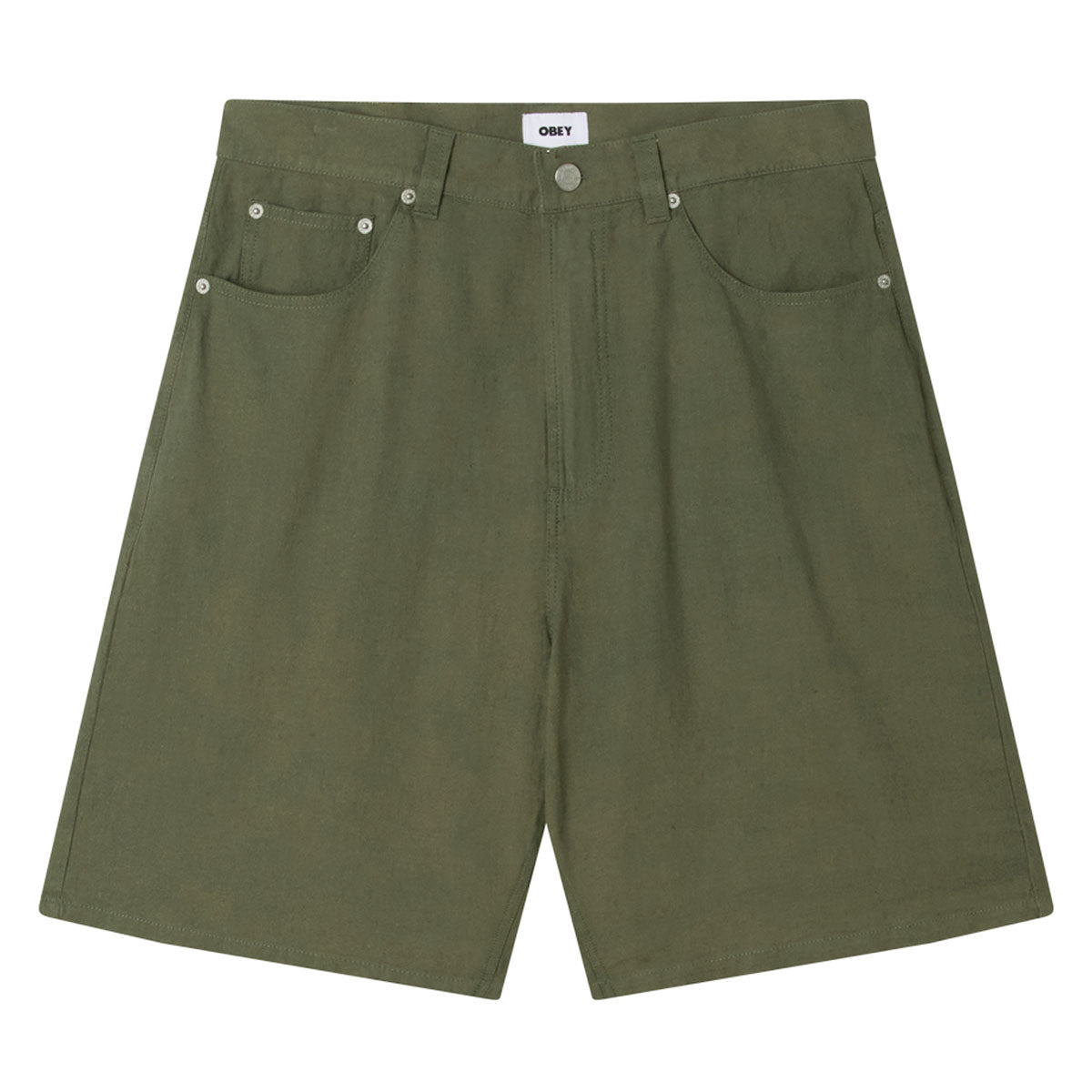 Obey Baggy Linen Devin Shorts - Smokey Olive image 1