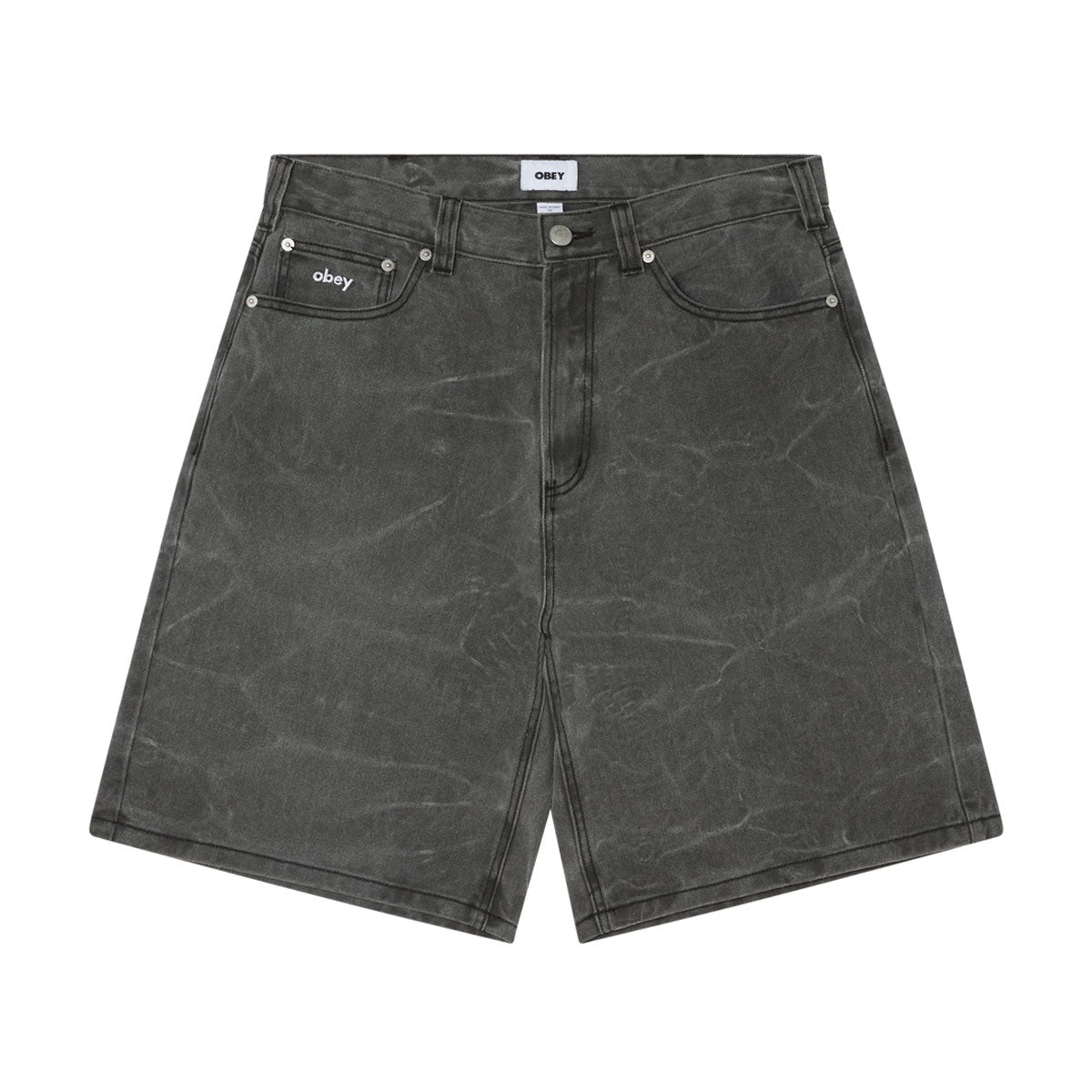 Obey Bigwig Baggy Denim Shorts - Black Wrinkle Wash image 1