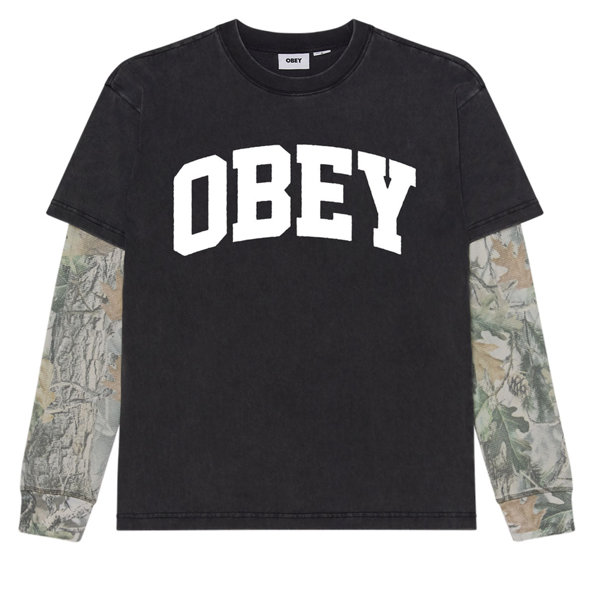 Obey Collegiate 2fer Thermal Long Sleeve T-Shirt - Dusty Limo Black/Vintage Wood Camo image 1