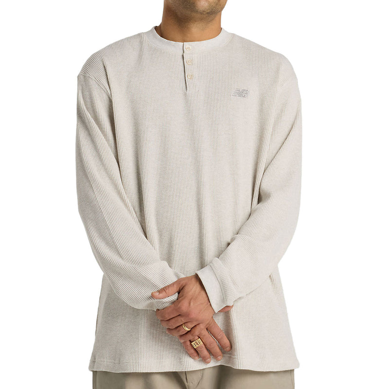 New Balance Numeric Waffle Knit Long Sleeve Henley Shirt - Oatmeal Heather