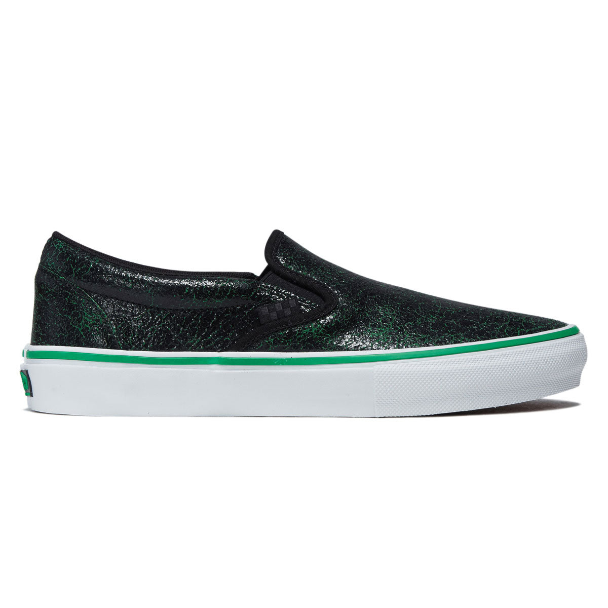 Vans Skate Slip-On Shoes - Cracked Leather Black/Green image 1
