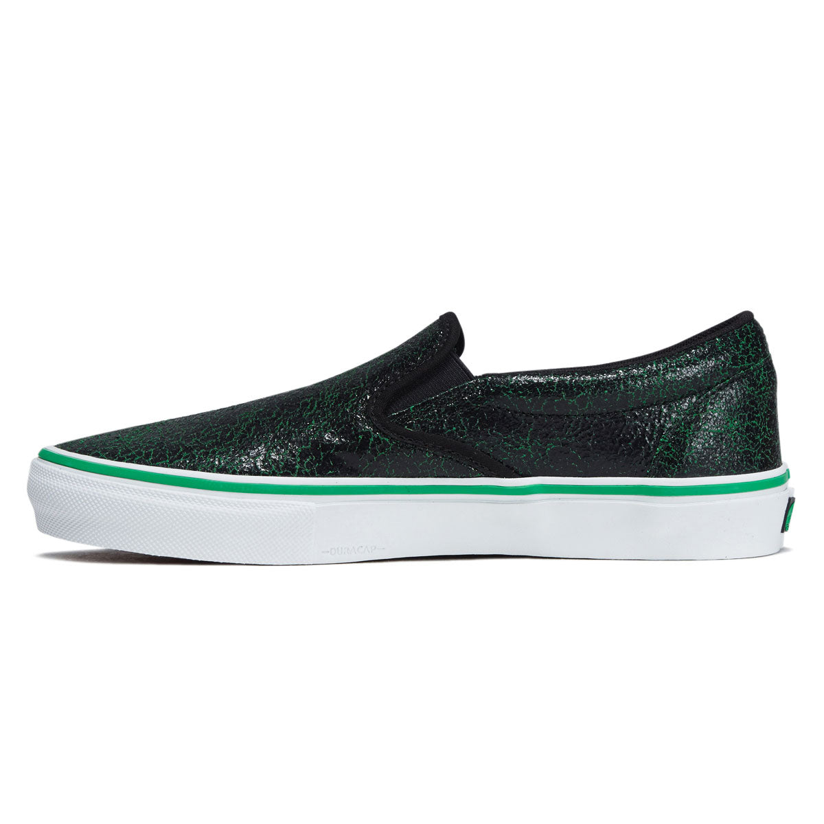 Vans Skate Slip-On Shoes - Cracked Leather Black/Green image 2