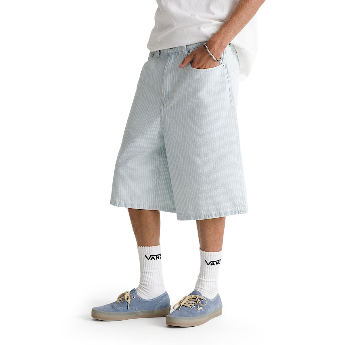 Vans Check 5 Baggy Striped Denim Shorts - Blue Ice Stripe image 3