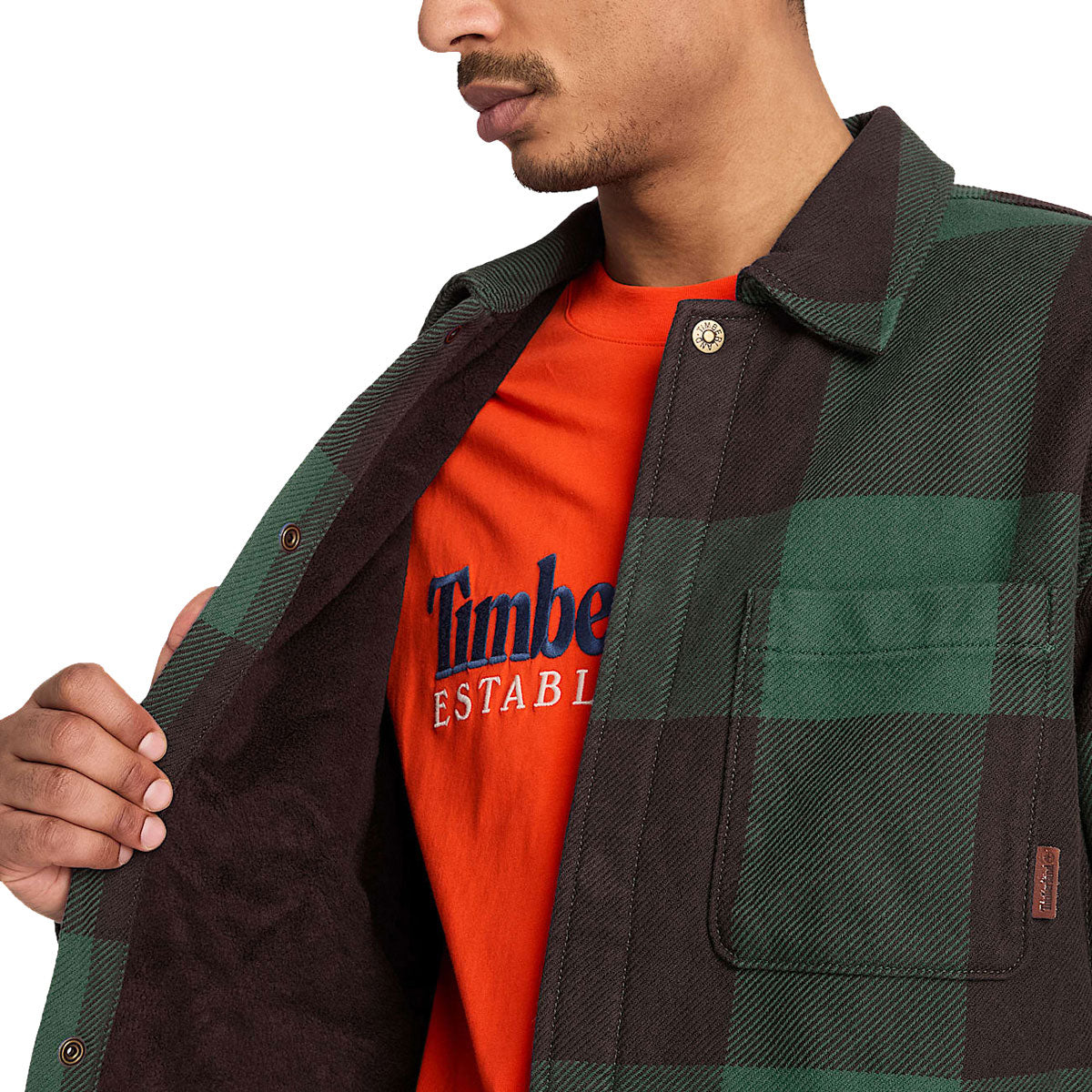 Timberland Fleece Lined Checkered Long Sleeve Over Shirt - Mole YD image 4