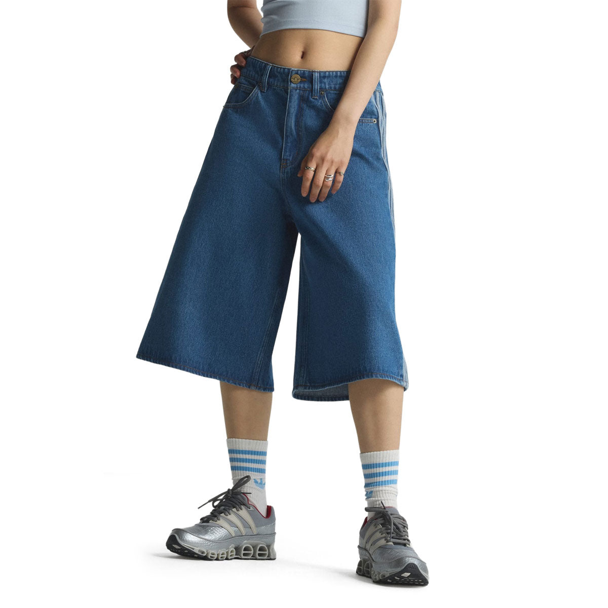 Adidas Womens Firebird Denim Jort Shorts - Medium Vintage Denim image 1