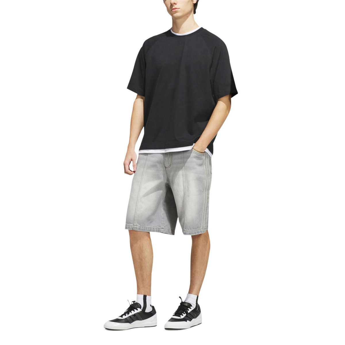 Adidas Tyshawn Washed Denim Shorts - Grey image 3