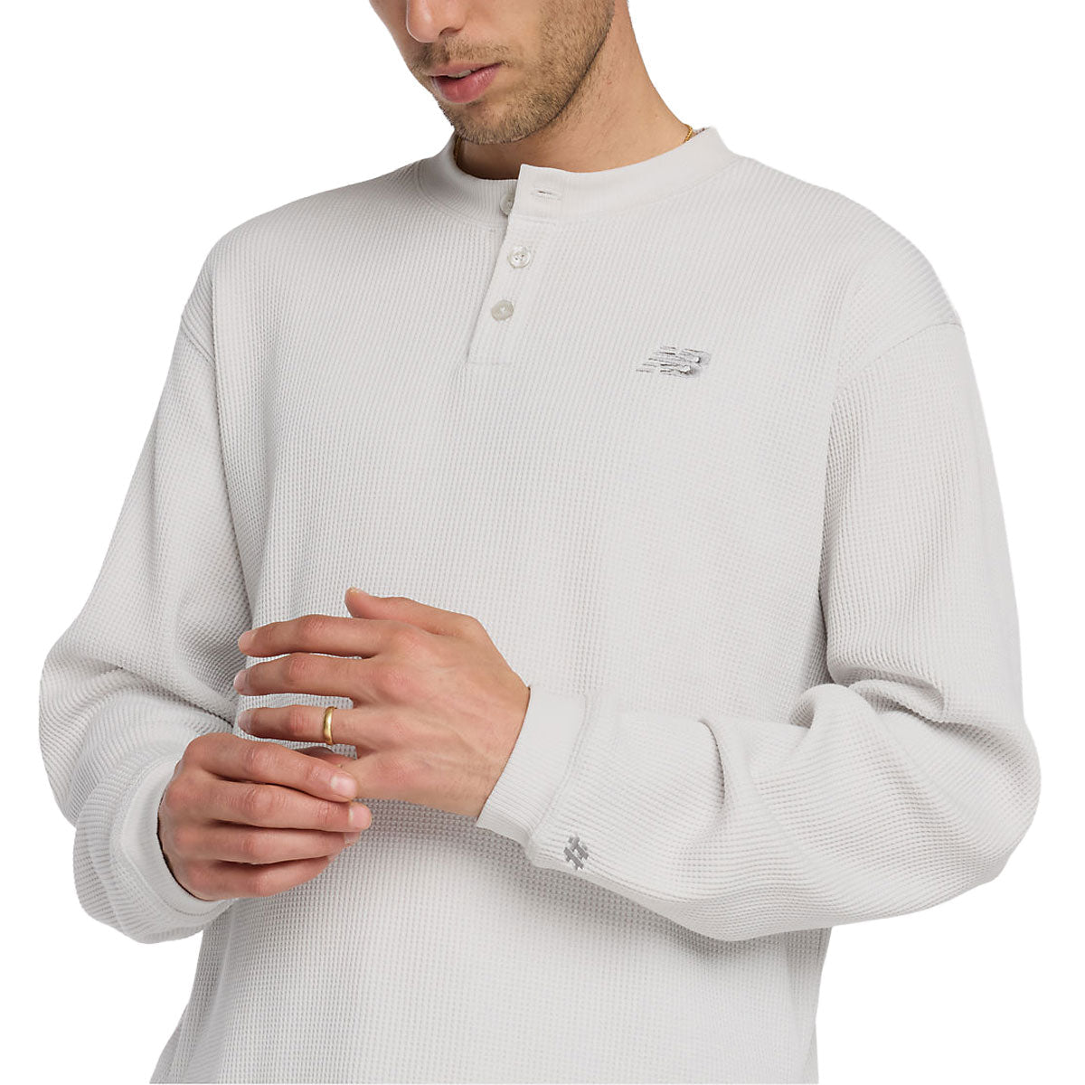 New Balance Numeric Waffle Knit Long Sleeve Henley Shirt - Grey Matter image 4