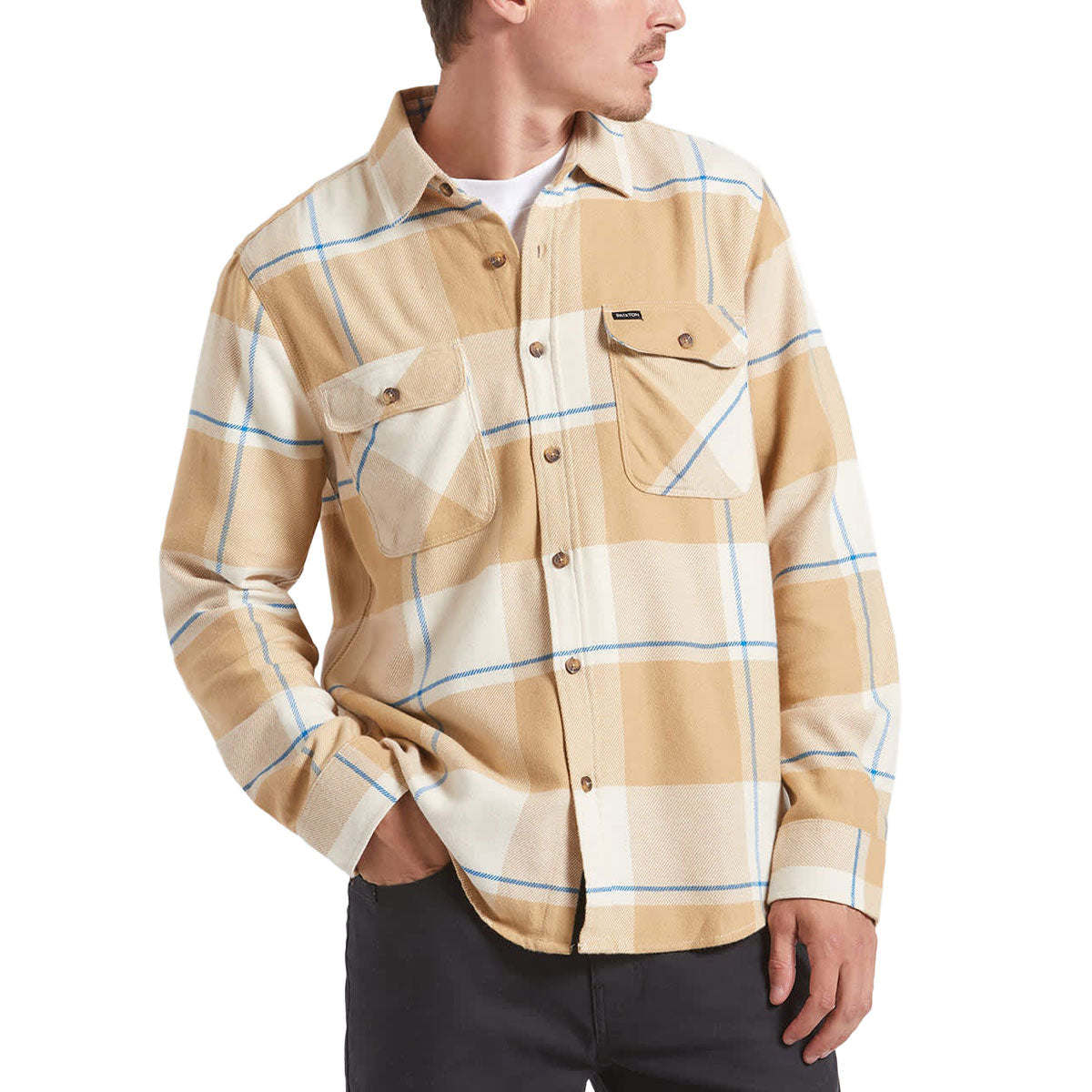 Brixton Bowery Long Sleeve Shirt - Whitecap/Sand/Cyber Blue image 1