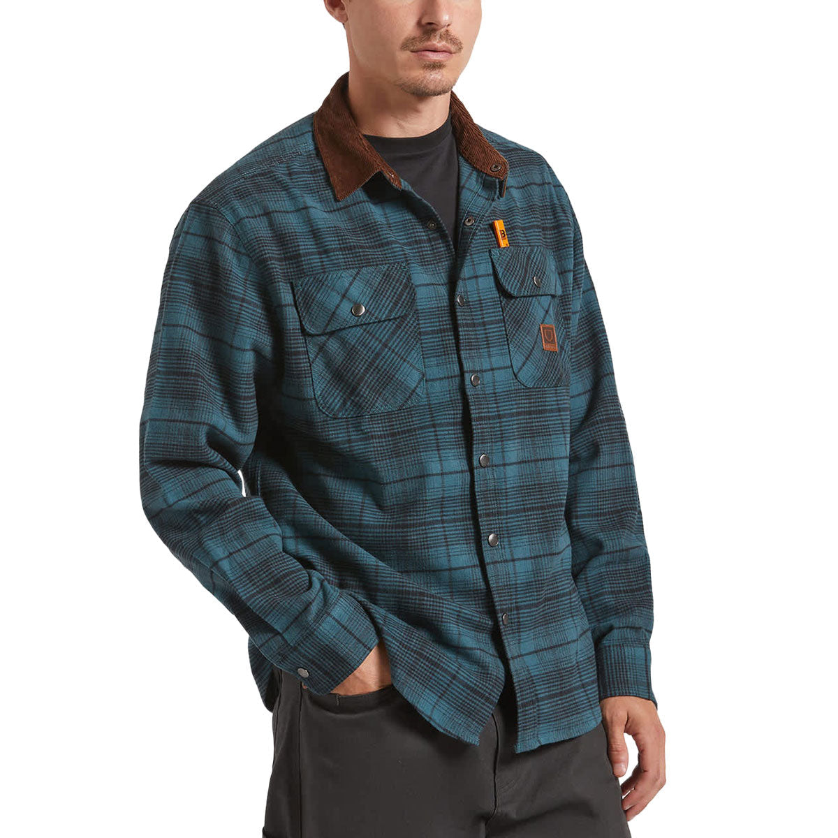 Brixton Builders Bowery Perf Flannel Shirt - Night Sage/Black image 2