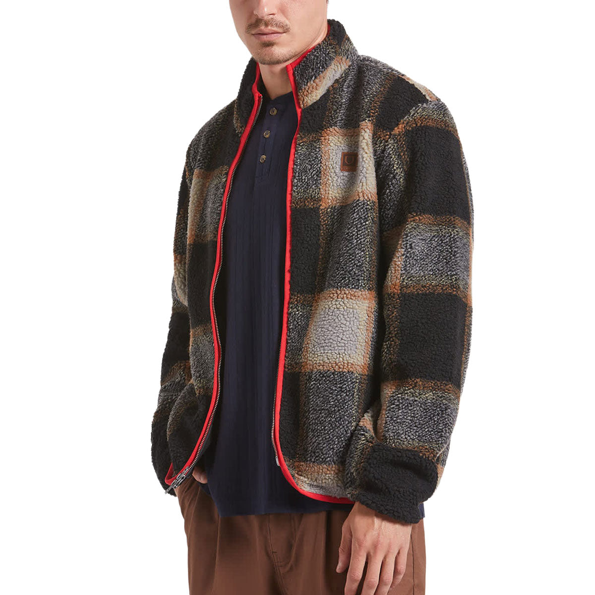 Brixton Buffalo Plaid Sherpa Jacket - Black/Cream image 1
