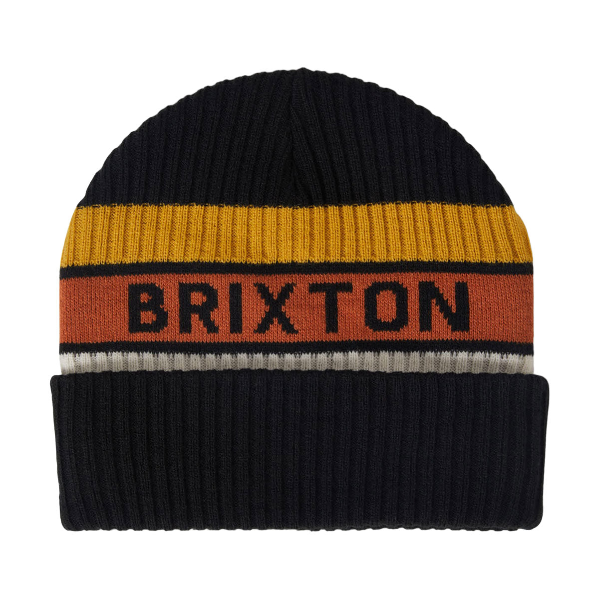 Brixton Rainier Striped Beanie - Black/Yellow/Orange image 1