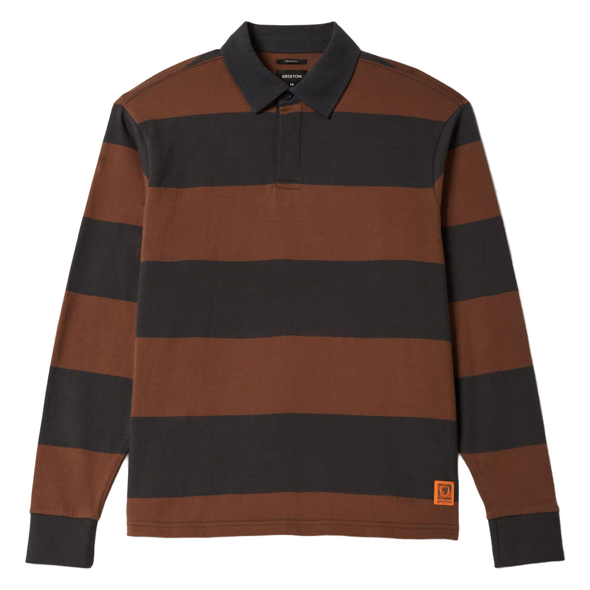 Brixton Union Heavyweight Rugby Polo Shirt - Washed Black/Pinecown Brown image 3