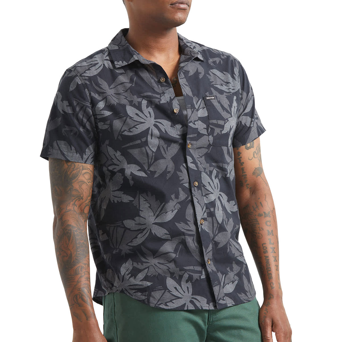 Brixton Charter Print Shirt - Black/Trooper/Future Grey Palm Floral image 2