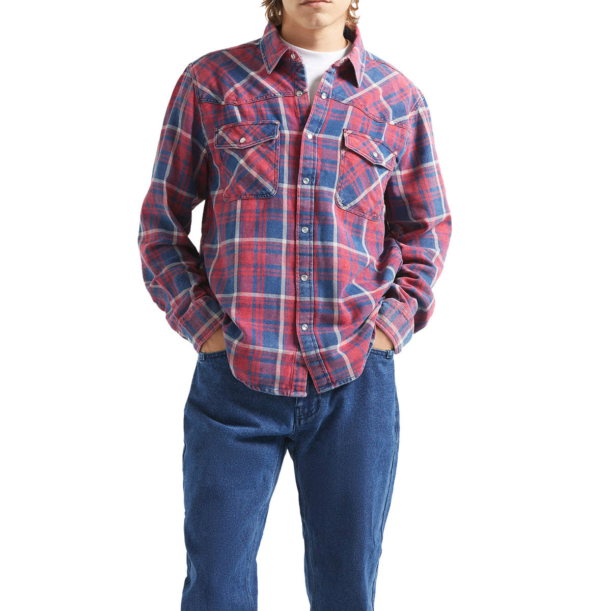 Brixton Waylon Lightweight Long Sleeve Over Shirt - Denim Plaid image 1