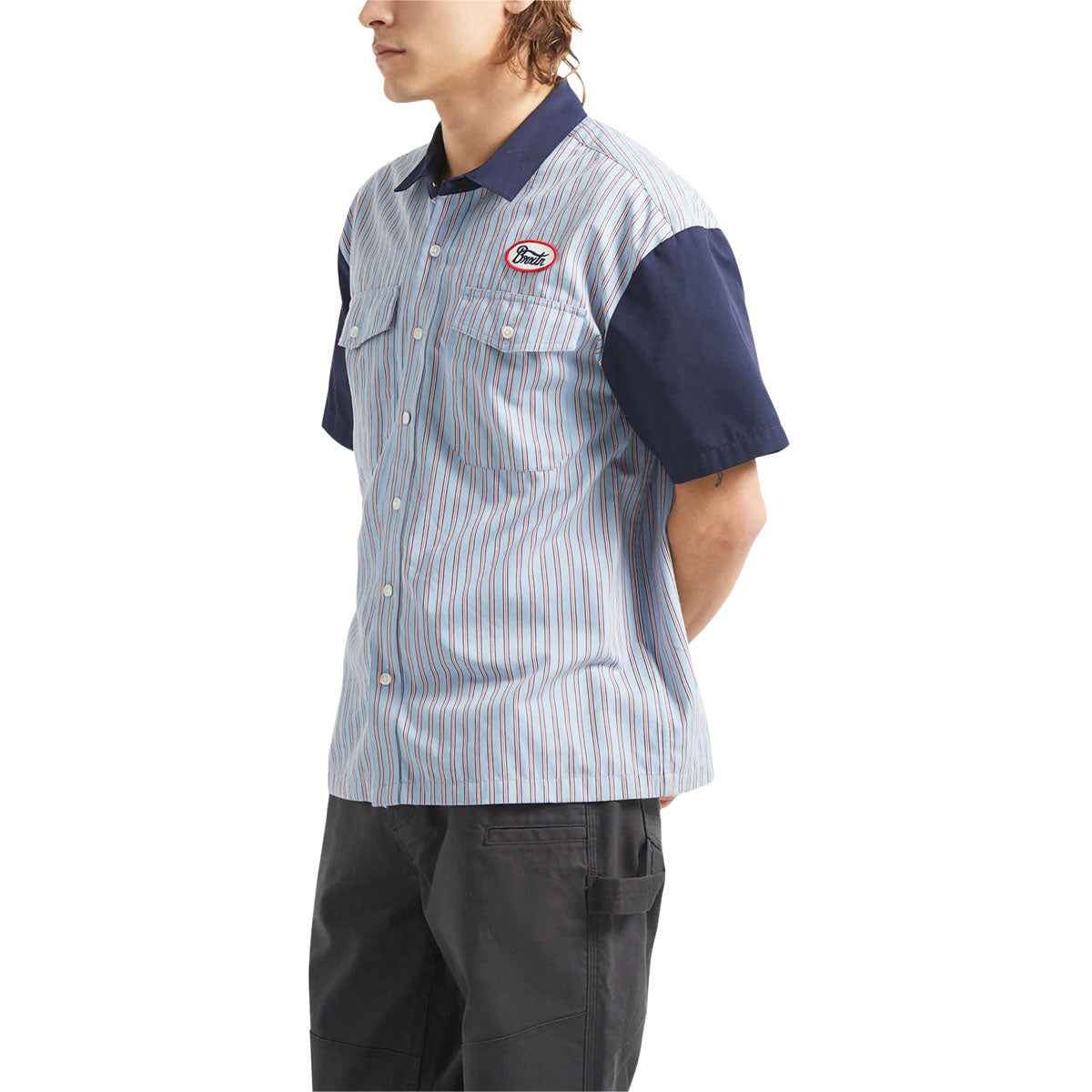 Brixton Builders Olson Shirt - Blue Aura Stripe image 3