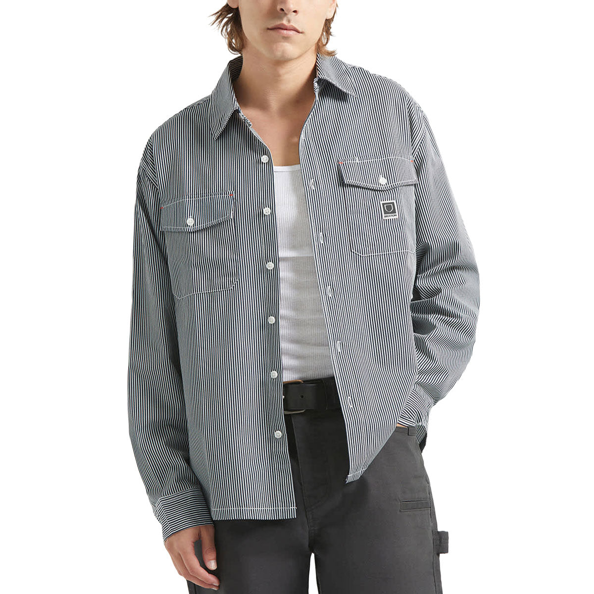 Brixton Journey Lightweight Long Sleeve Shirt - Navy/White Stripe image 2