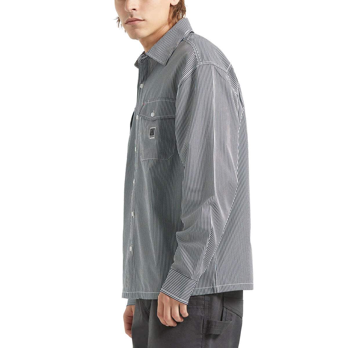 Brixton Journey Lightweight Long Sleeve Shirt - Navy/White Stripe image 4