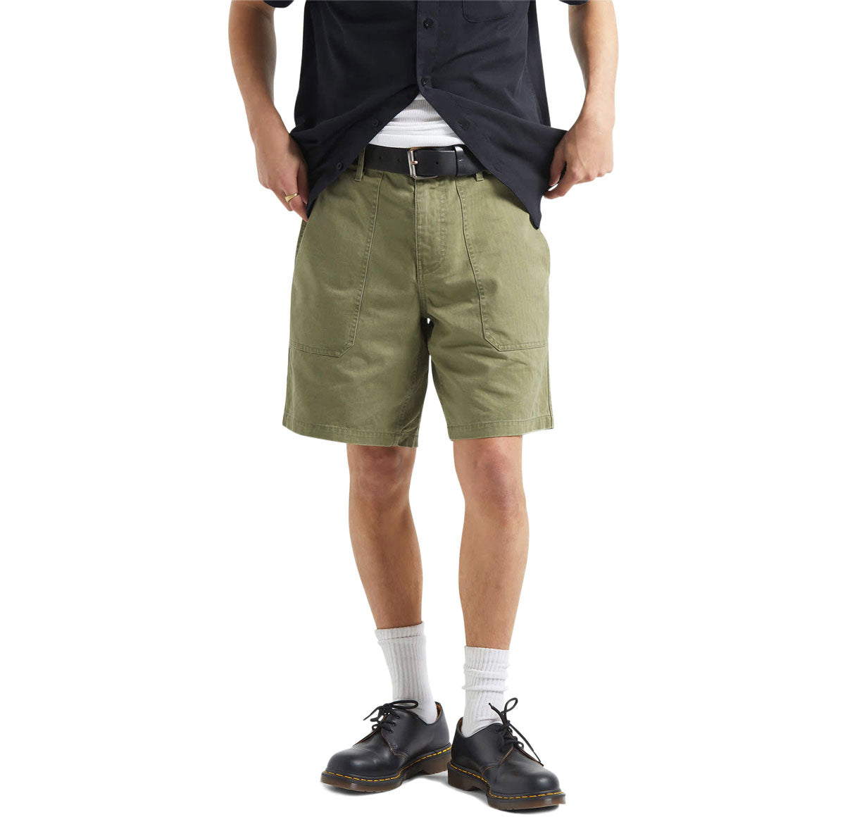 Brixton Surplus Vintage Wash Herringbone Shorts - Washed Olive Green image 3