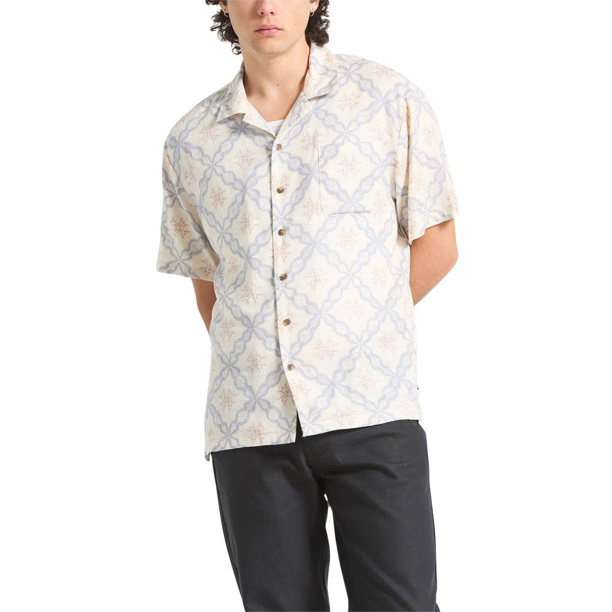 Brixton Bunker Slub Shirt - Off White/Blue Tile image 1
