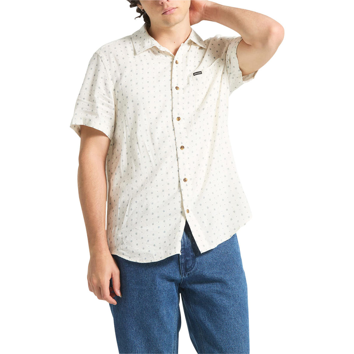 Brixton Charter Slub Shirt - Off White Micro Geo image 1