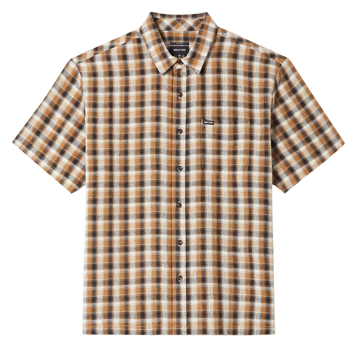 Brixton Cru Linen Blend Plaid Shirt - Black/Tobacco Plaid image 1