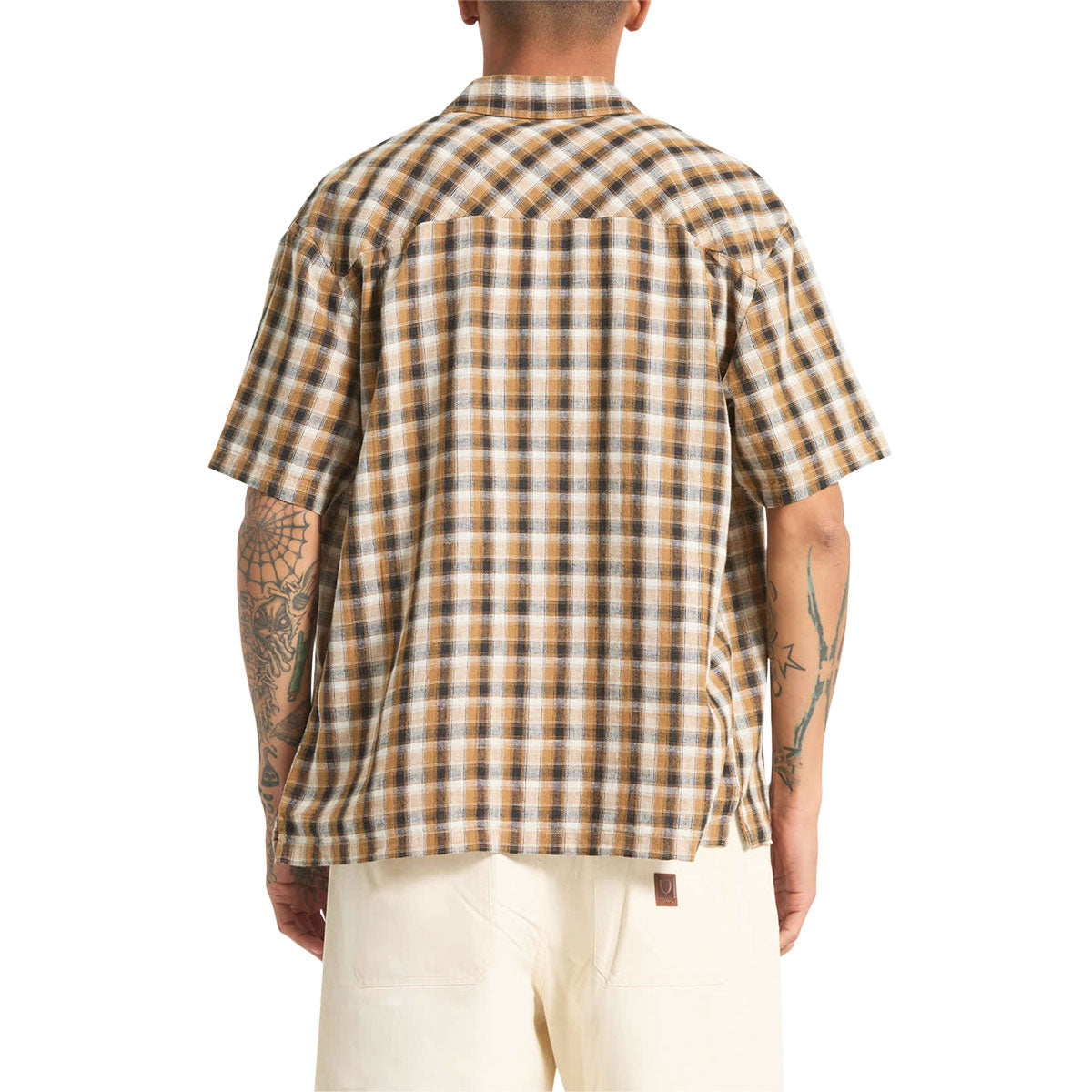 Brixton Cru Linen Blend Plaid Shirt - Black/Tobacco Plaid image 3