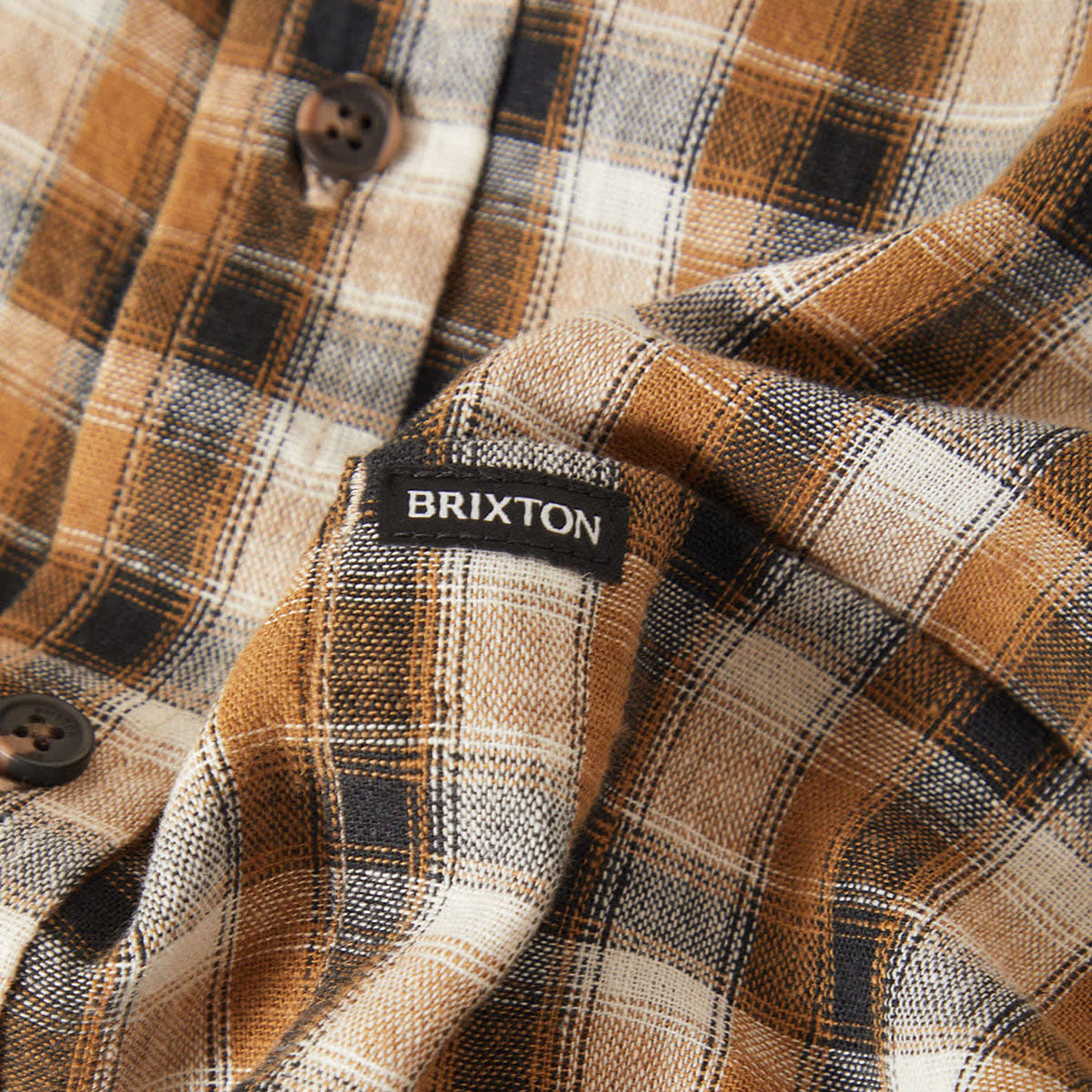 Brixton Cru Linen Blend Plaid Shirt - Black/Tobacco Plaid image 5
