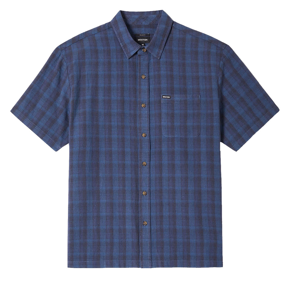 Brixton Cru Linen Blend Plaid Shirt - Dark Blue/Black Plaid image 1