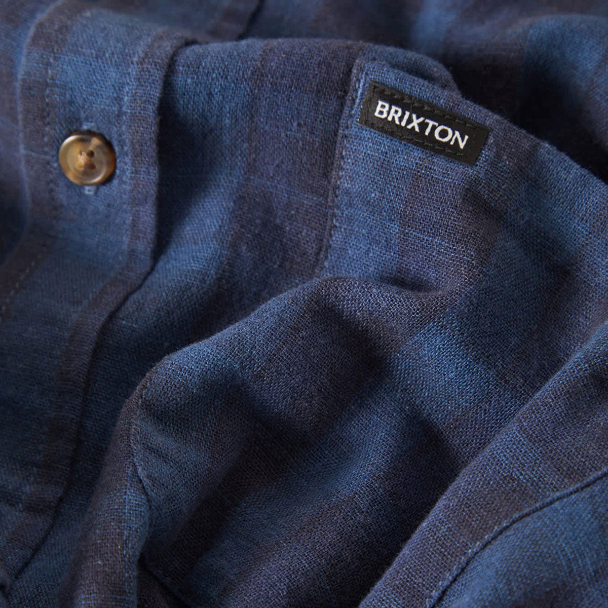 Brixton Cru Linen Blend Plaid Shirt - Dark Blue/Black Plaid image 5