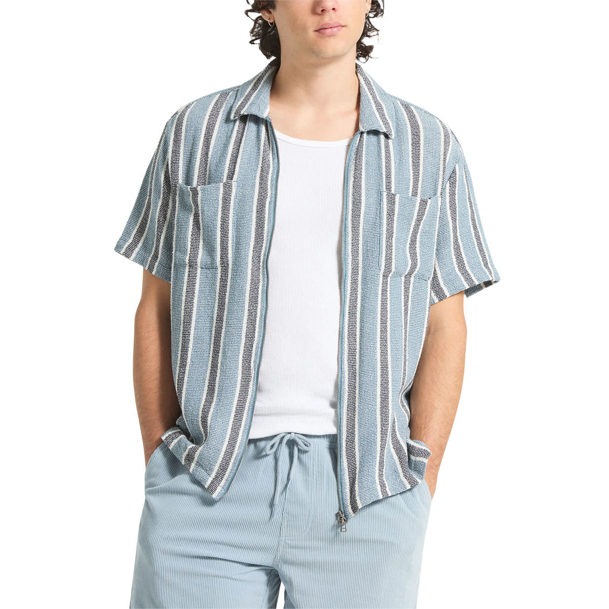 Brixton The Dexter Textured Stripe Shirt - Black/Dusty Blue image 1