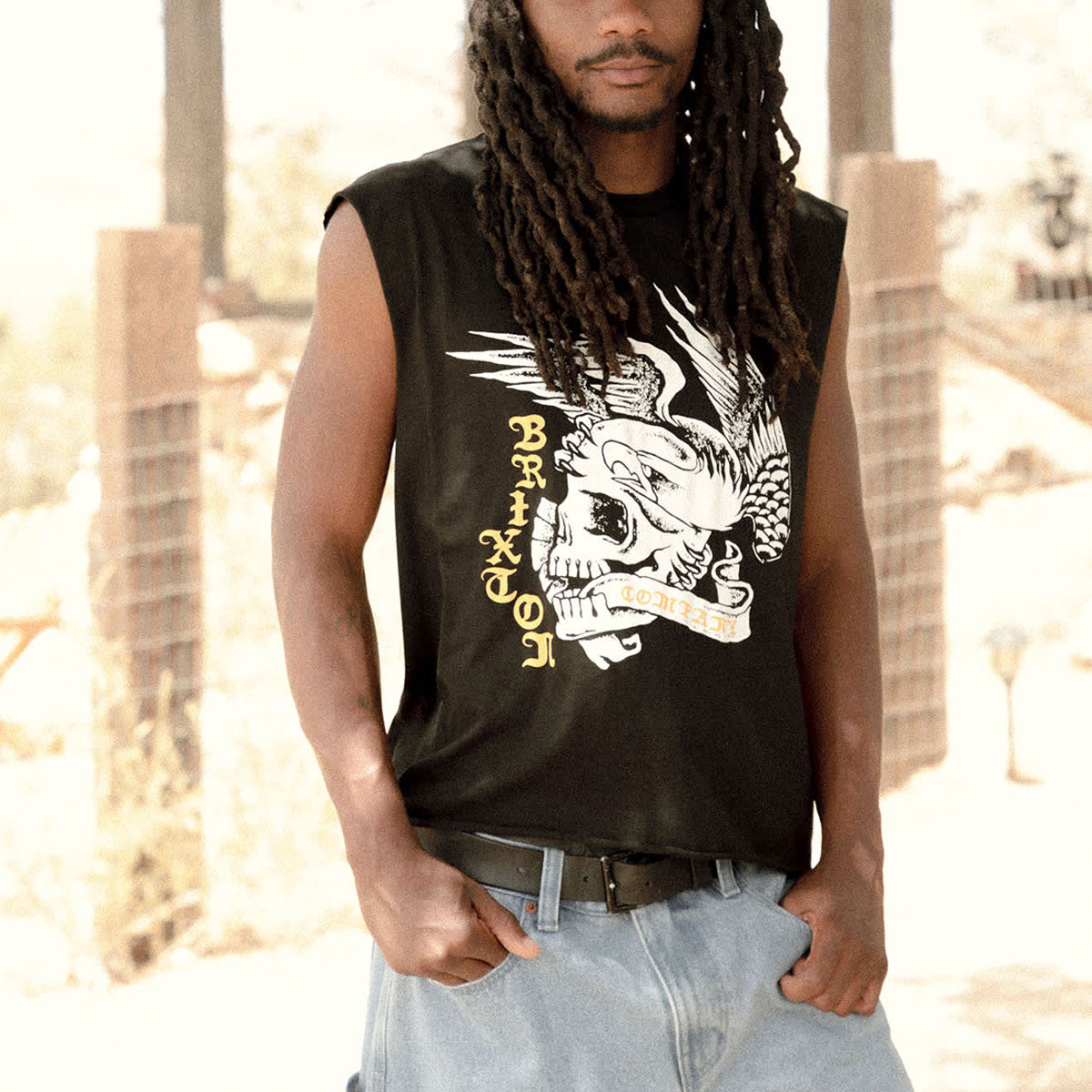 Brixton Wolcott Worn In Boxy Muscle Tank Top - Black image 3