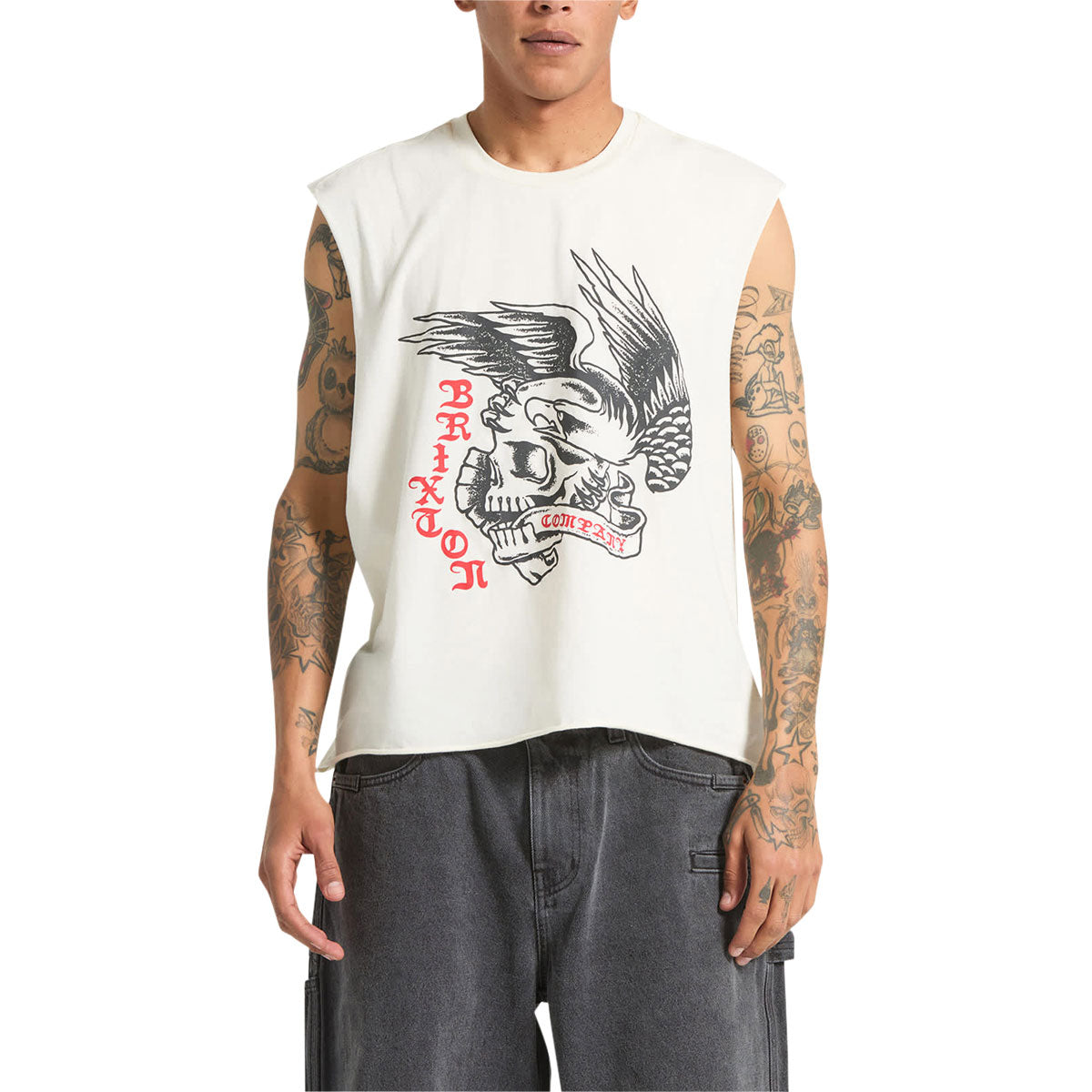 Brixton Wolcott Worn In Boxy Muscle Tank Top - Off White image 3