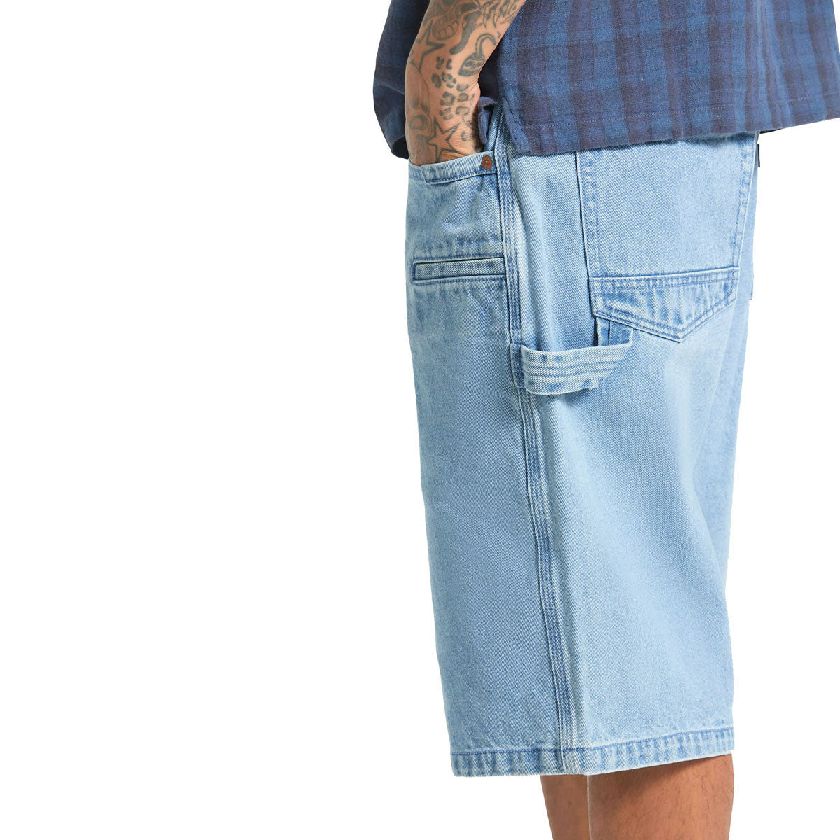 Brixton Builders Carpenter Baggy Shorts - Washed Blue Denim image 5