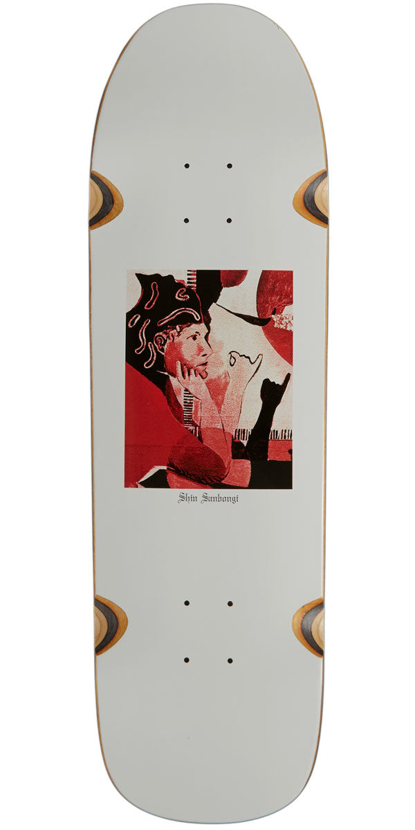 Polar Shin Sanbongi Contact on a 1991 Wheel Wells Skateboard Deck - White - 9.25