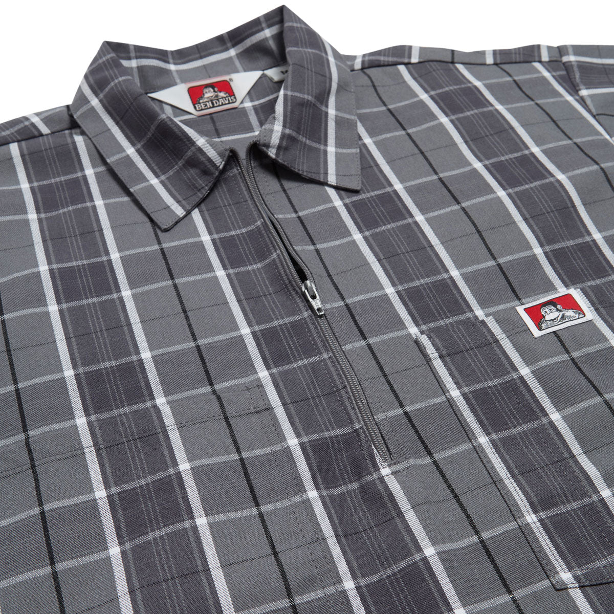 Ben Davis Short Sleeved Plaid 1/2 Zip Shirt - Grey/Black image 4