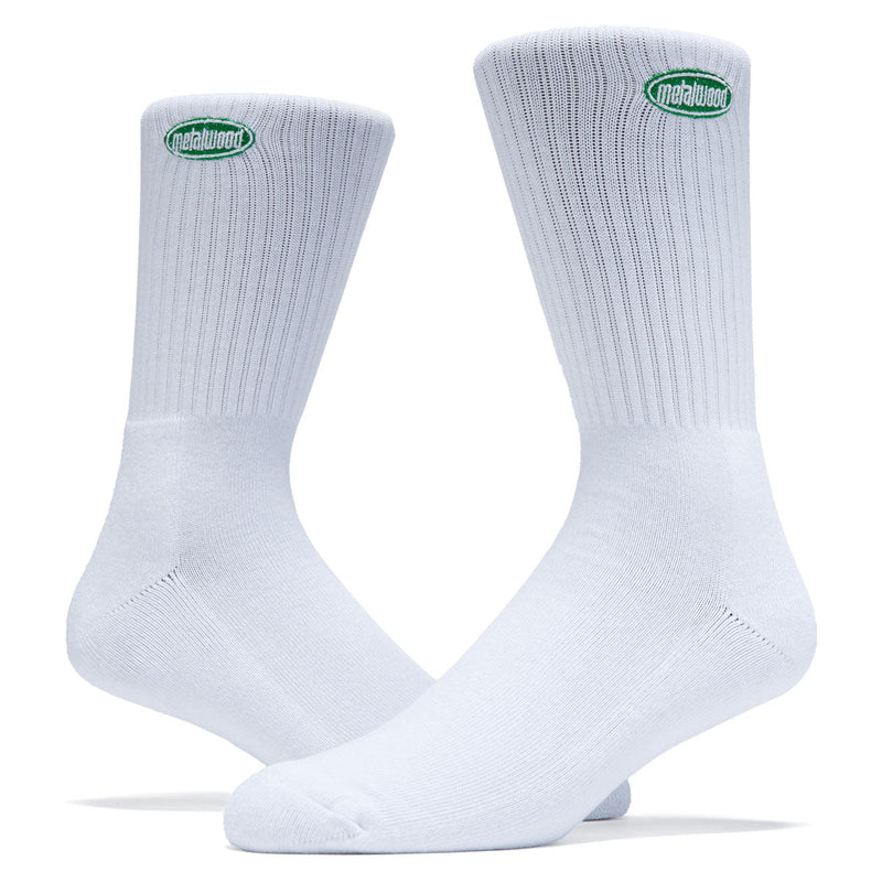 Metalwood Oval Logo Crew Socks - White