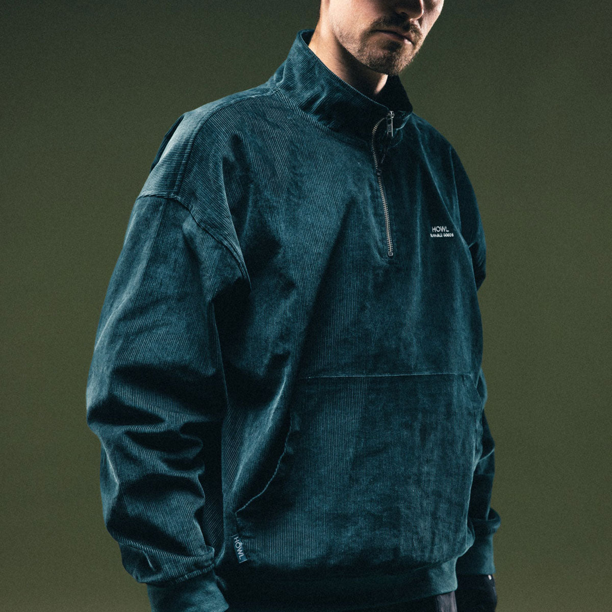 Howl Corduroy Half Zip Jacket - Green image 3