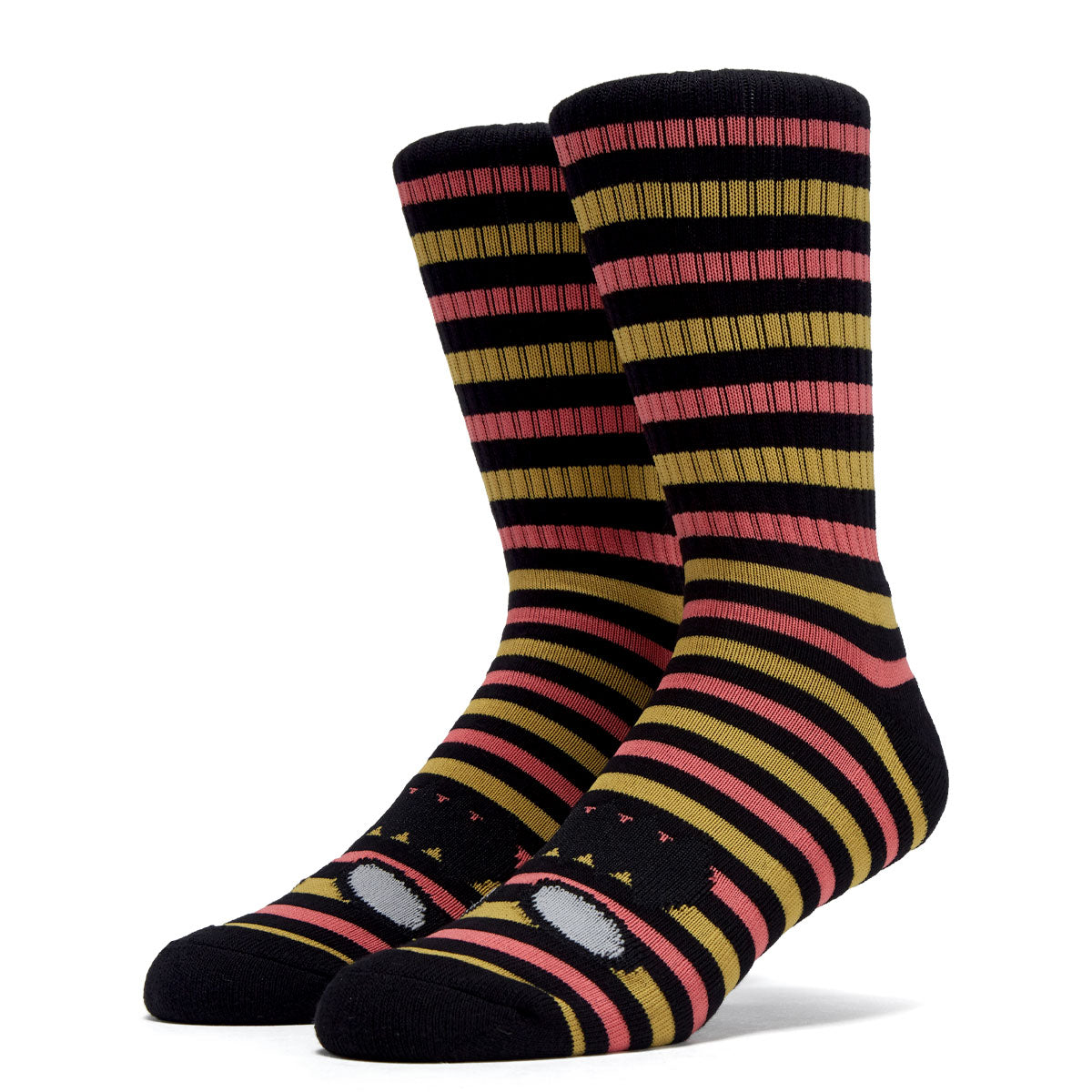 Toy Machine Monster Face Mini Stripes Socks - Black/Mustard image 1
