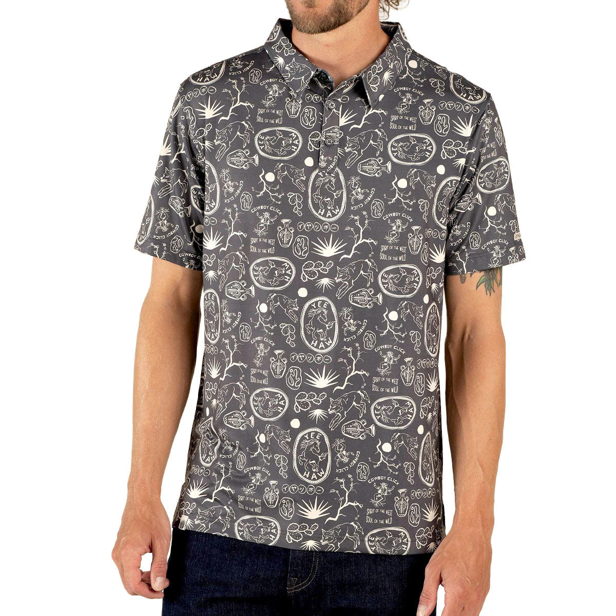 Sendero High Noon Performance Polo Shirt - Haw Yee Print Charcoal image 2