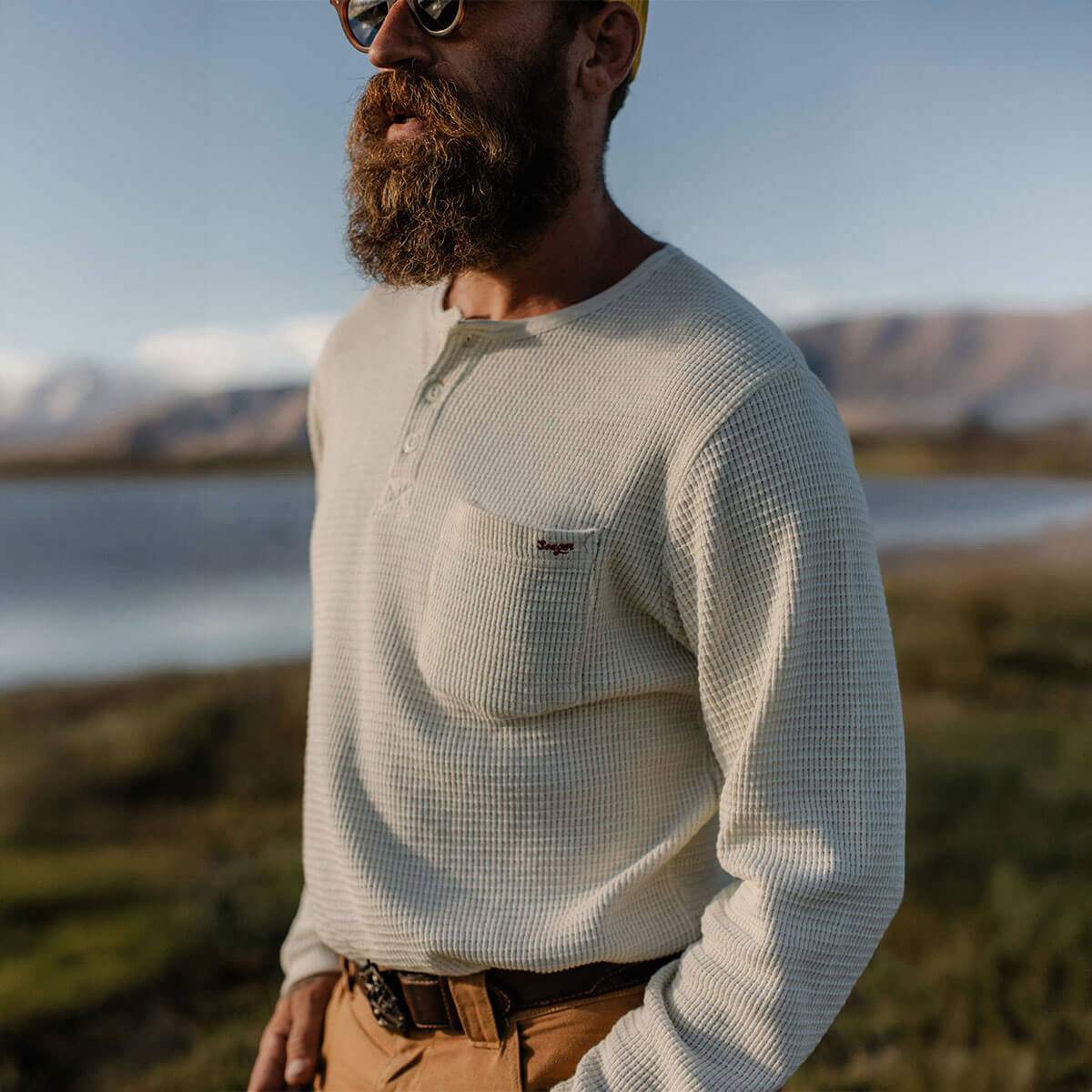 Seager Sawpit Henley Long Sleeve Thermal Shirt - Vintage White image 5
